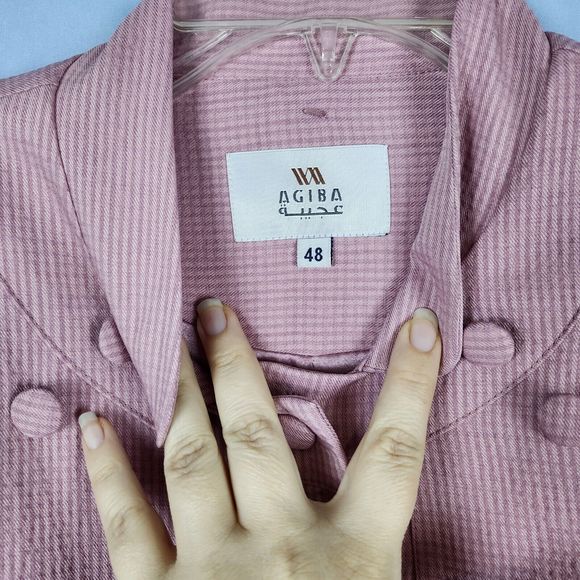 AGIBA Button Front Abaya Jilbab Trench Coat Duster Dusty Rose Satin Lined EU 48 - Picture 14 of 16